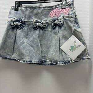 Playboy Denim Mini Skirt Size 5 Pleated Y2K